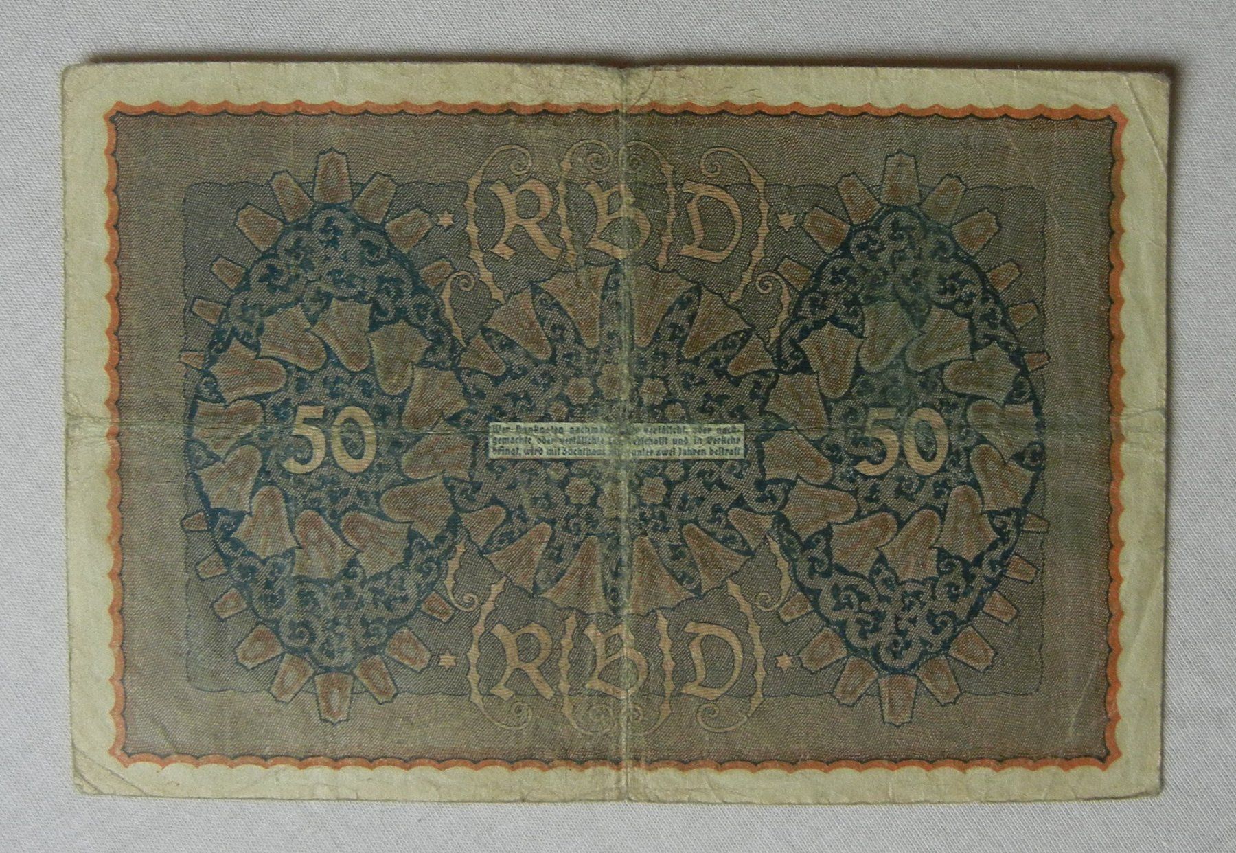 Banconote: REICHSBANKNOTE 50 MARK von 1919 – Usato da Bern venduto da Mekongbeach 1