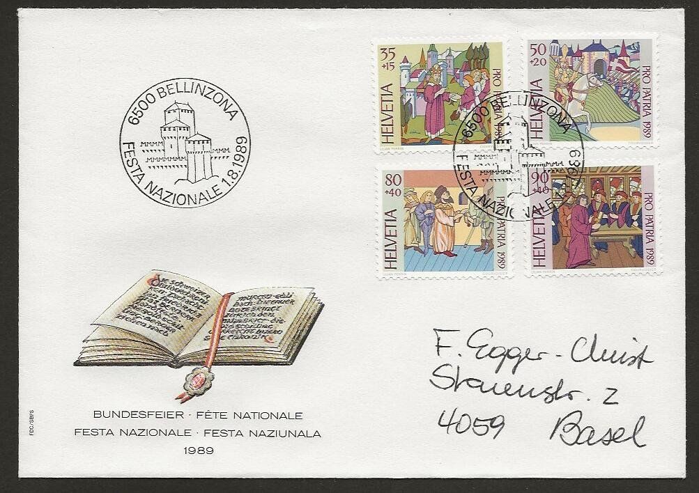 Alle Briefmarken: 1989   Brief Bundesfeier, 1. August,  BELLINZONA – Gebraucht aus Arlesheim von kuhnphila