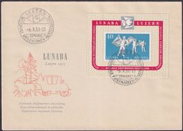 1951, W32 LUNABA-Block, adressloser Umschlag, K: 200.- R!