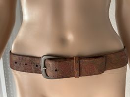 Leather belt brown floral pattern acceptable condition