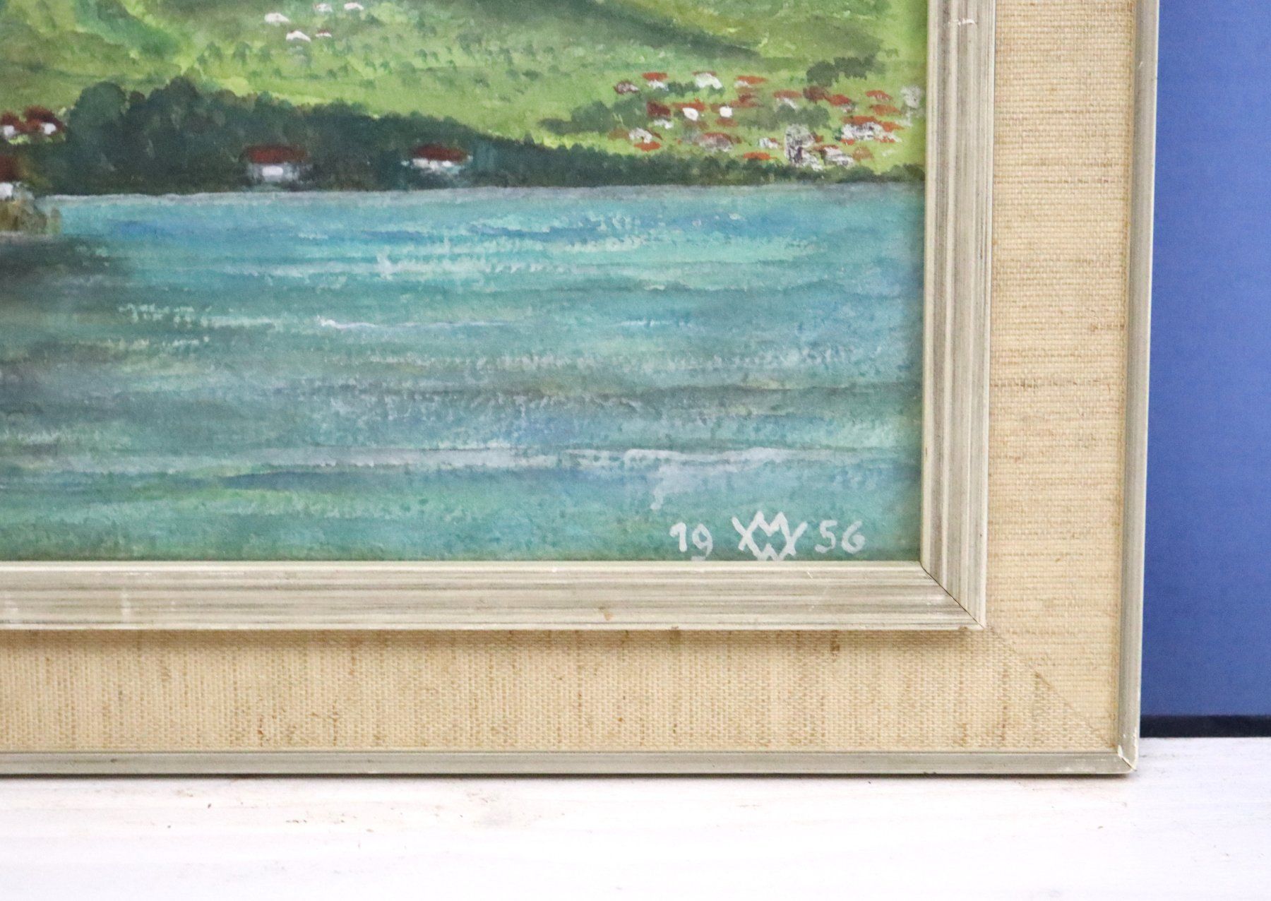 Dipinti: Monogramm MW, Mischtechnik, See-und Gebirgslandschaft 1956 – Usato da Zug venduto da Kunst-Fundgrube 9