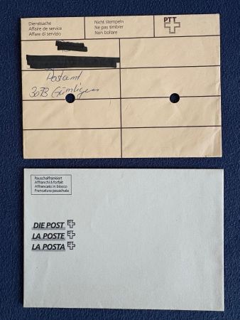 Zwei alte PTT-Briefumschläge vom letzten Jahrtausend