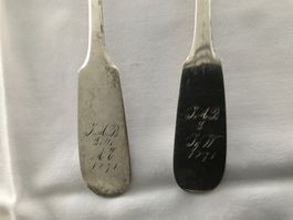 2 antike Silberlöffel von 1871 – Massives Altsilber -12 Lot