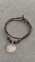 Collana ciondolo rotondo argento cuoio marrone