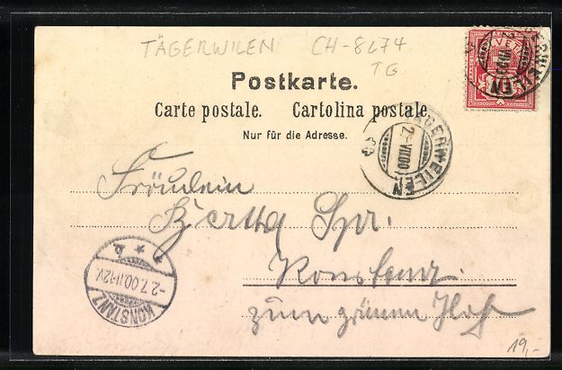 Cartoline postali: Litho Tägerwilen, Schloss Kastell, Gast – Usato da Berlin venduto da bartko-reher 1