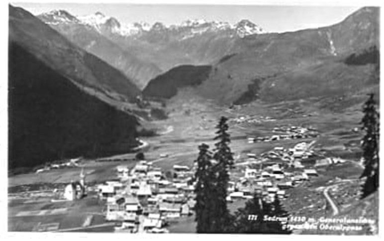 Ansichtskarten: Sedrun, Generalansicht gegen den Oberalppass – Gebraucht aus Ottikon b.Kemptth. von Neptun1974