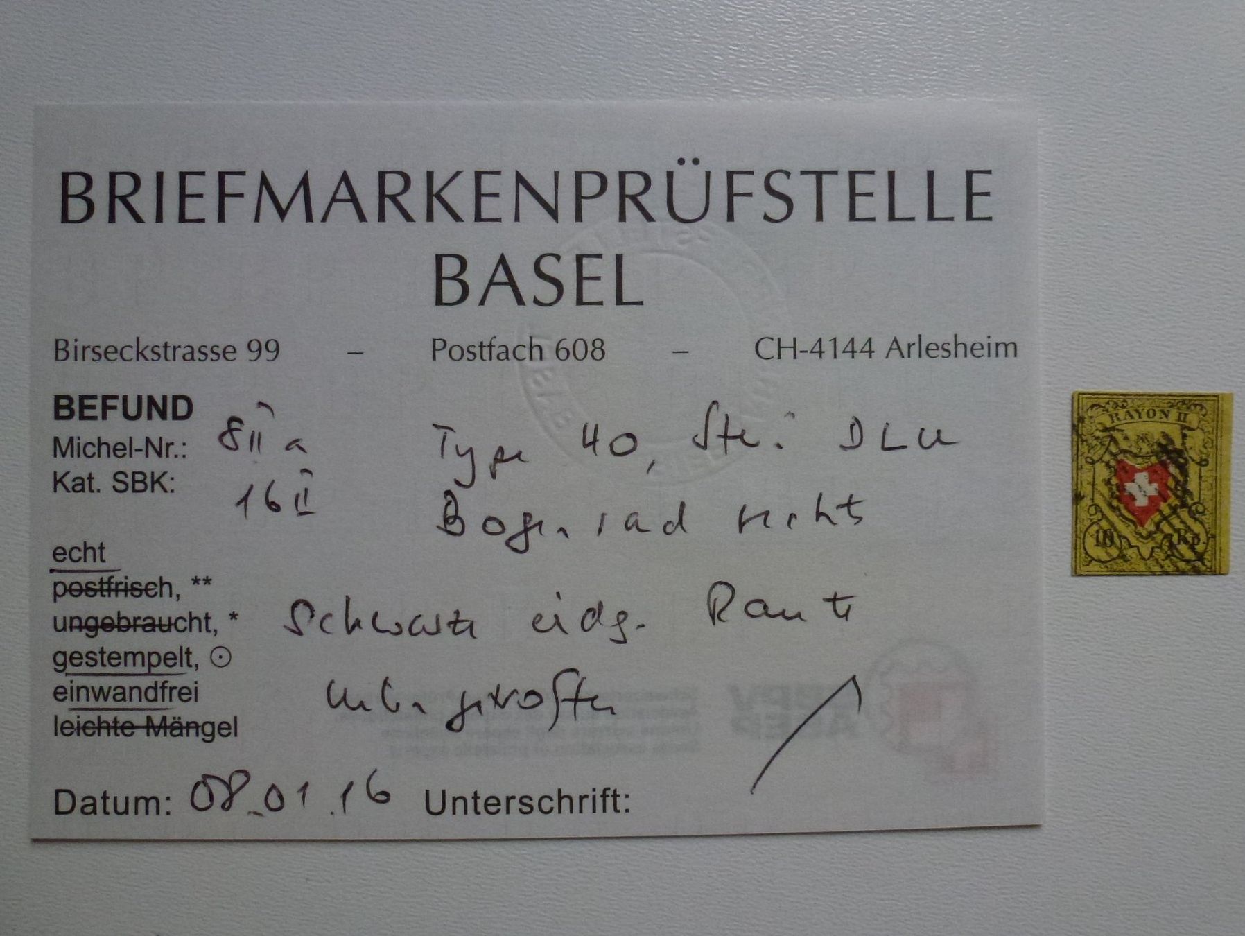 Alle Briefmarken: 1850 - Rayon II Bogenrand - Typ 40 - Stein DLU mit Befund – Gebraucht aus Walkringen von Casablanca777 2