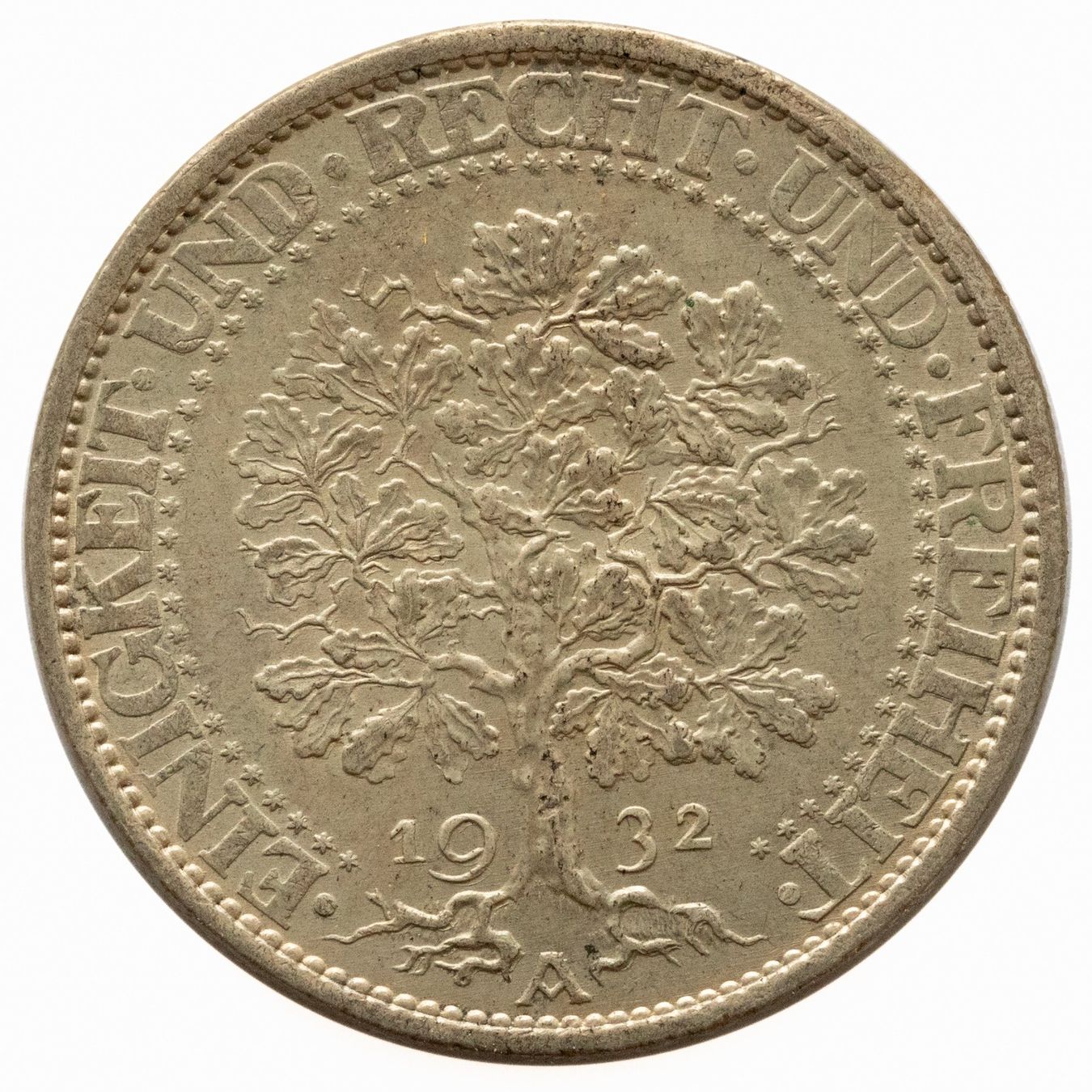 Alle Münzen: Weimar Eichbaum 5 Reichsmark  1932 A Silber – Gebraucht aus Rotkreuz von num_6343