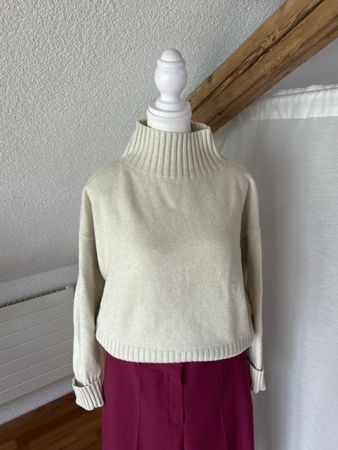 Damen Pullover beige Stehkragen Rippstrick, M