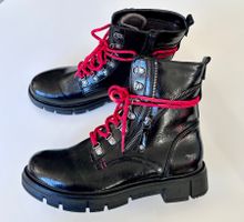 NEU 🩷 Gr 40 MUSTANG Schnürschuh Boots schwarz Lack