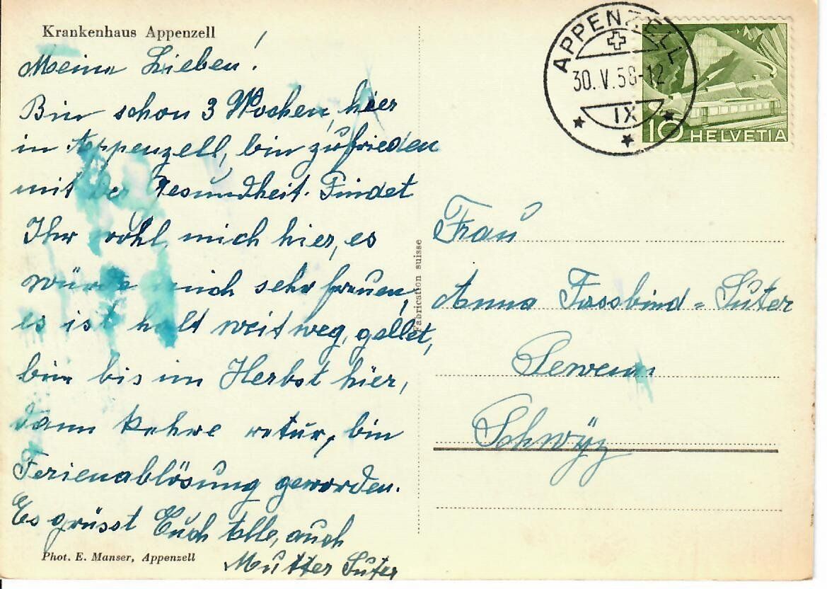 Cartoline postali: Krankenhaus Appenzell 1958 – Usato da Hochdorf venduto da Ziegel-16 1