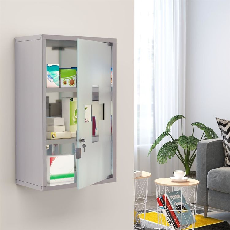 Zedelmaier Bambus Medizinschrank Abschliebar  Hausapotheke Mit Glastr, 4  Fcher 12x27x57 Cm