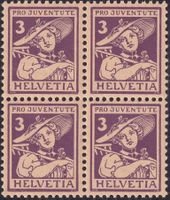 1916, J4 Viererblock (Freiburgerin) postfrisch **. Kat: 80.-