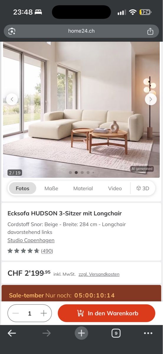 Sofas: Ecksofa hellbeige mit Ottomane vo HOME24 – D'occasion à Winterthur par Redbasecap 3
