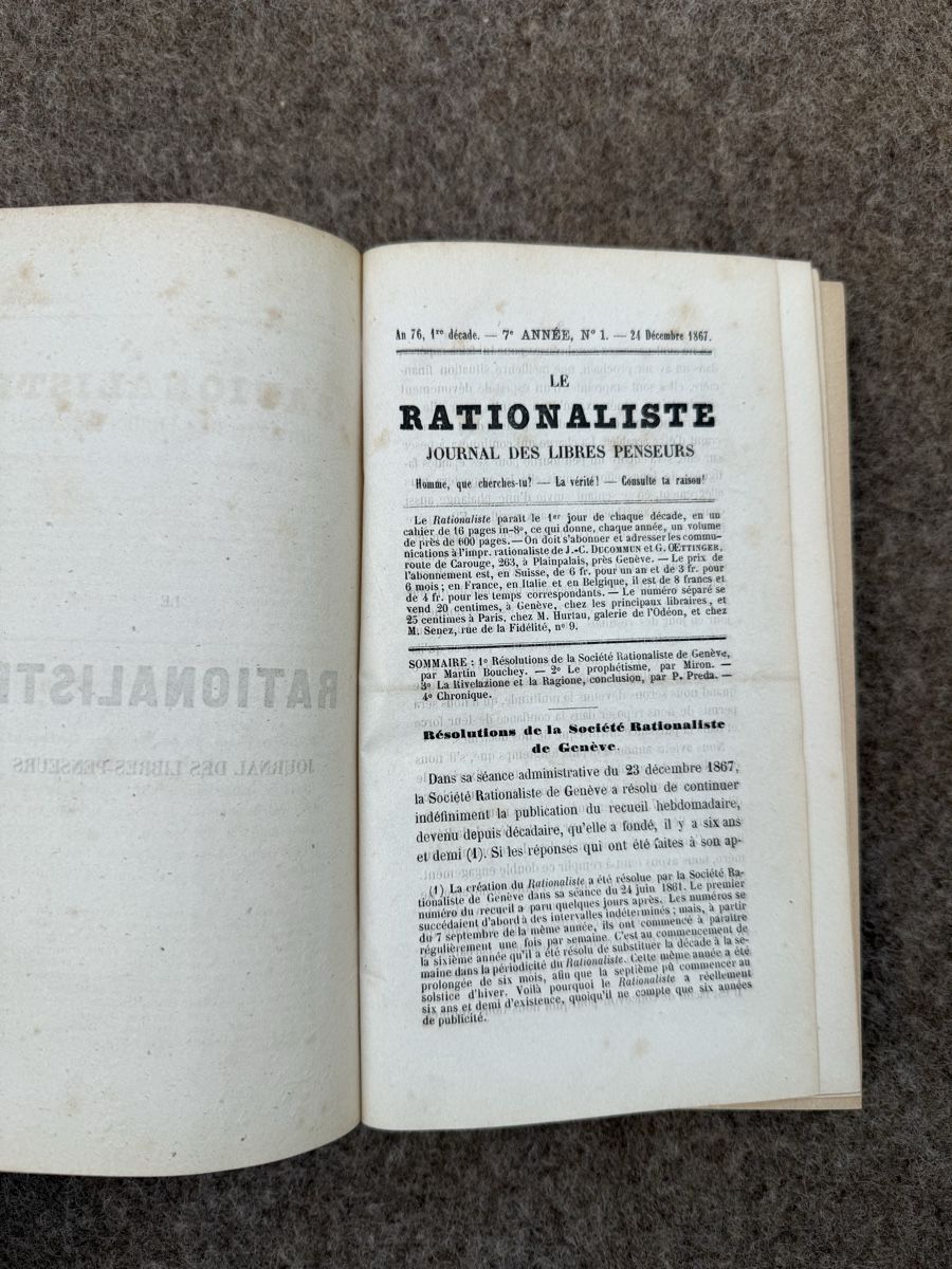 Libri: Le Rationaliste Journal des Libres Penseurs 1867-1868 – Usato da Fribourg venduto da Ardoffel 3