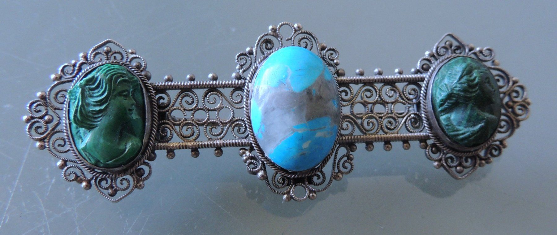 Broches & Aiguilles: Silber 800 Brosche Malachit Kamee Türkis – D'occasion à Waldenburg par schaller707