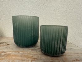 2x Windlicht aus Glas, Mintgrün, im Shabby Look, Neu