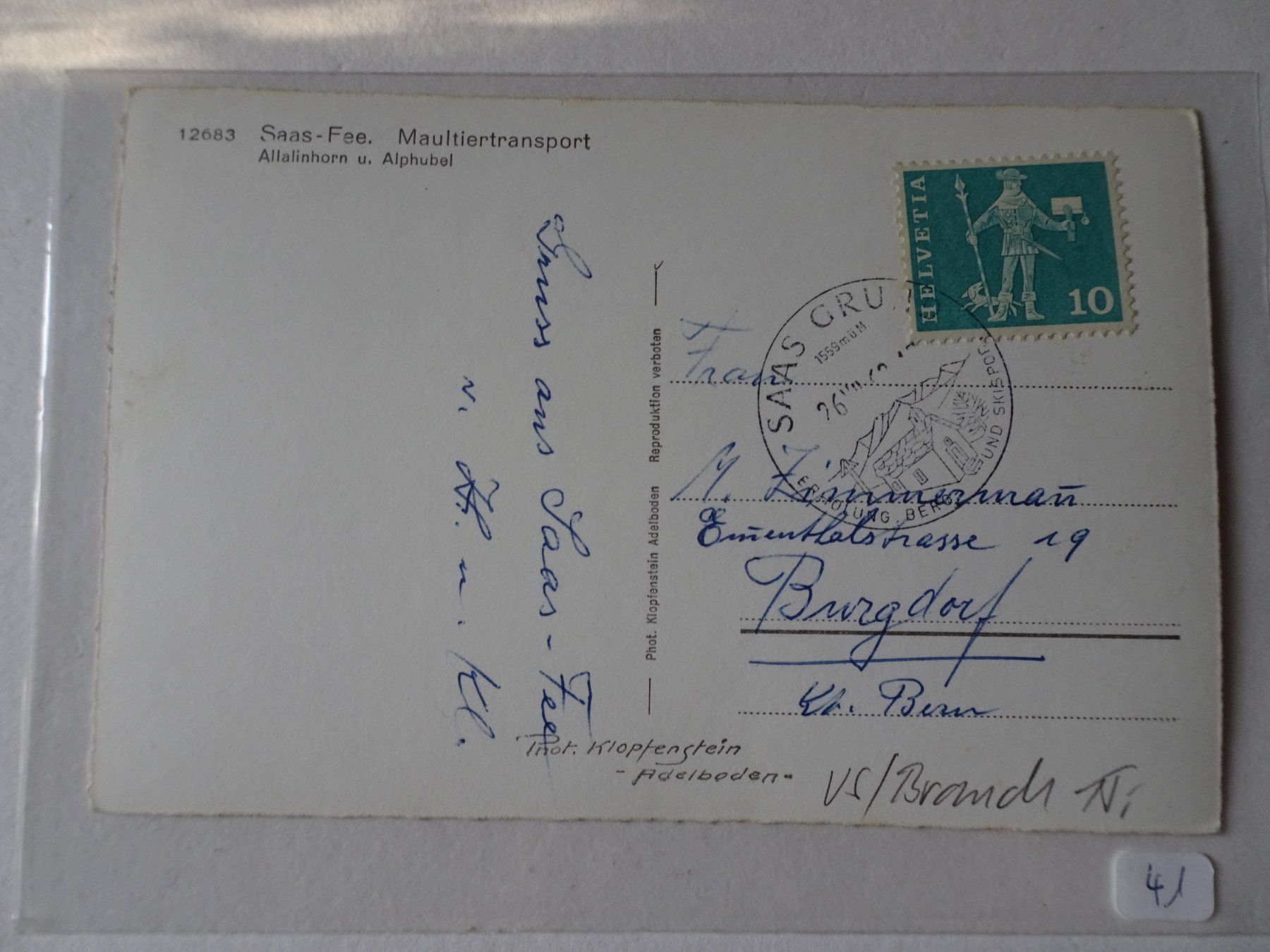 Ansichtskarten: Saas-Fee Maultiertransport, Ansichtskarte, Vintage, Top! – Gebraucht aus Schönenwerd von schnitzunddrunter 1