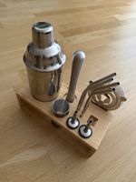 Cocktail Shaker Set Edelstahl Bambus Holzständer Neu