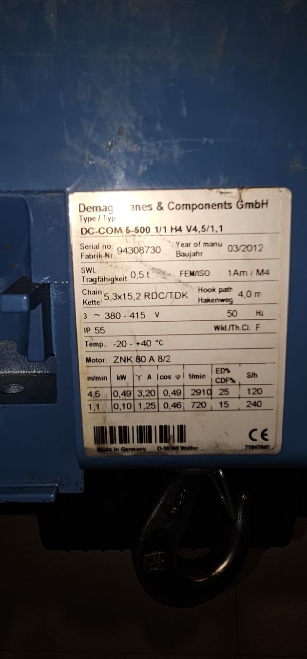 Demag Paranco multiuso: Kettenzug Demag DC-Com 5-500 – Usato da Niederwil AG venduto da LORMED 1