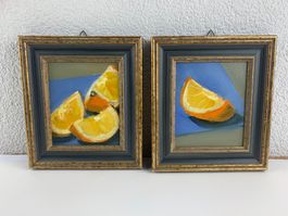 Zwei Ölgemälde Orangen Stillleben gerahmt gebraucht