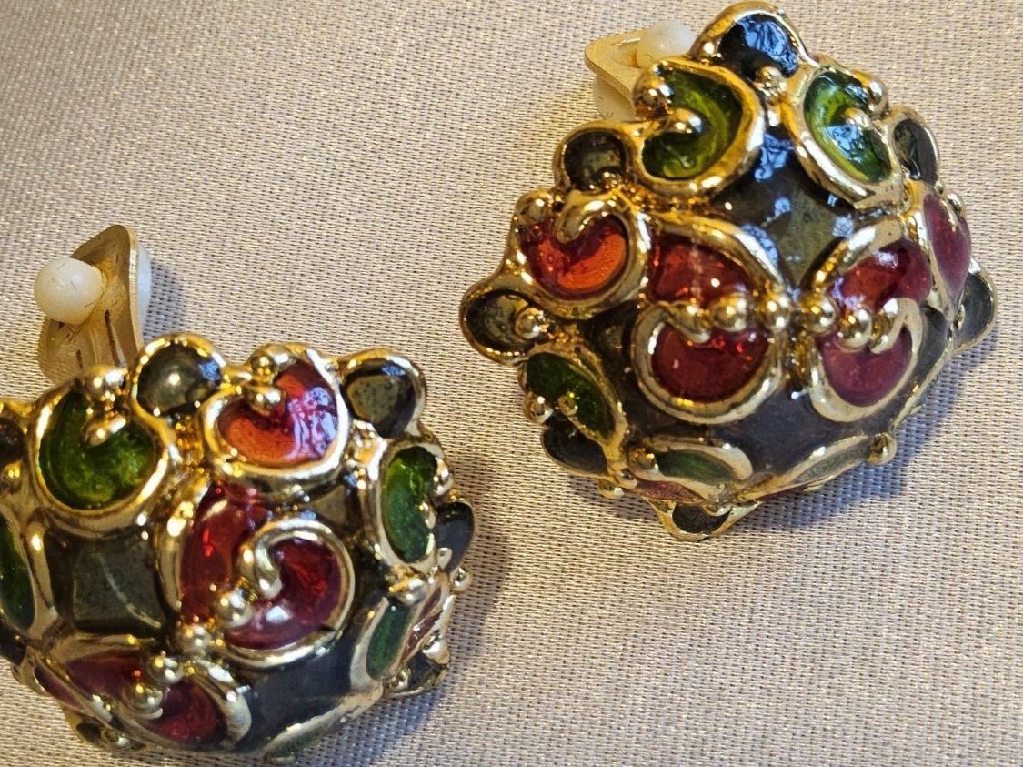 Orecchini pendenti & Orecchini a lobo: Wunderschöne Vintage Glas Ohrclips Goldfarben – Usato da Zürich venduto da sanwit 1