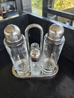 Essig Oel Set mit Halterung Glas Metall gebraucht