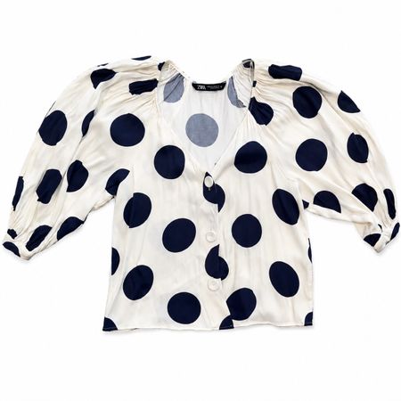 ZARA Bluse Weiss Dunkelblau Gepunktet XS/34 | Viskose