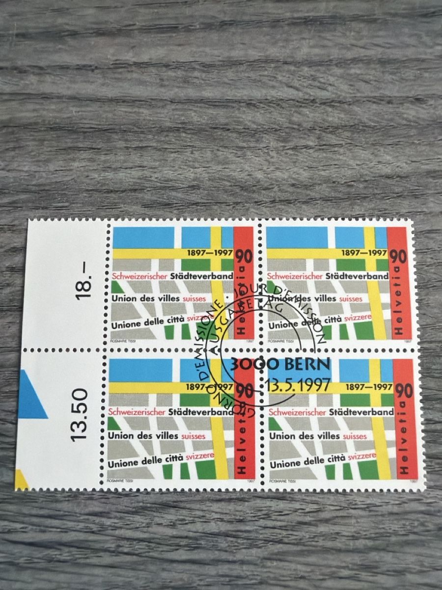 Tutti i francobolli: Briefmarken 4er Block Bogen Bern 13.5.1997 90Rp – Nuovo (secondo la descrizione) da Tafers venduto da Re.Ts