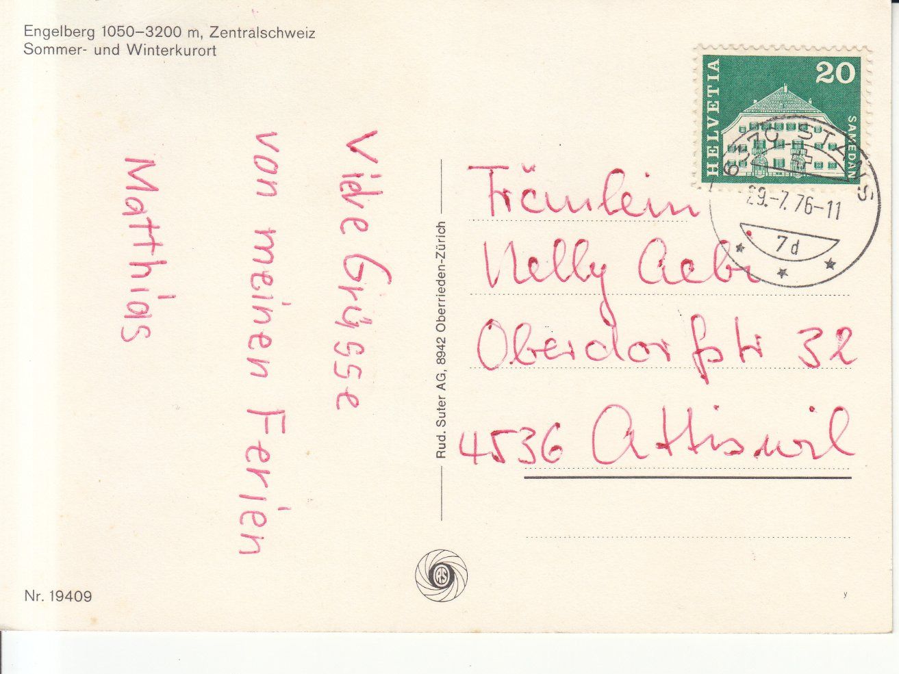 Cartoline postali: Engelberg 1976 – Usato da Bürglen TG venduto da StampGraf 1