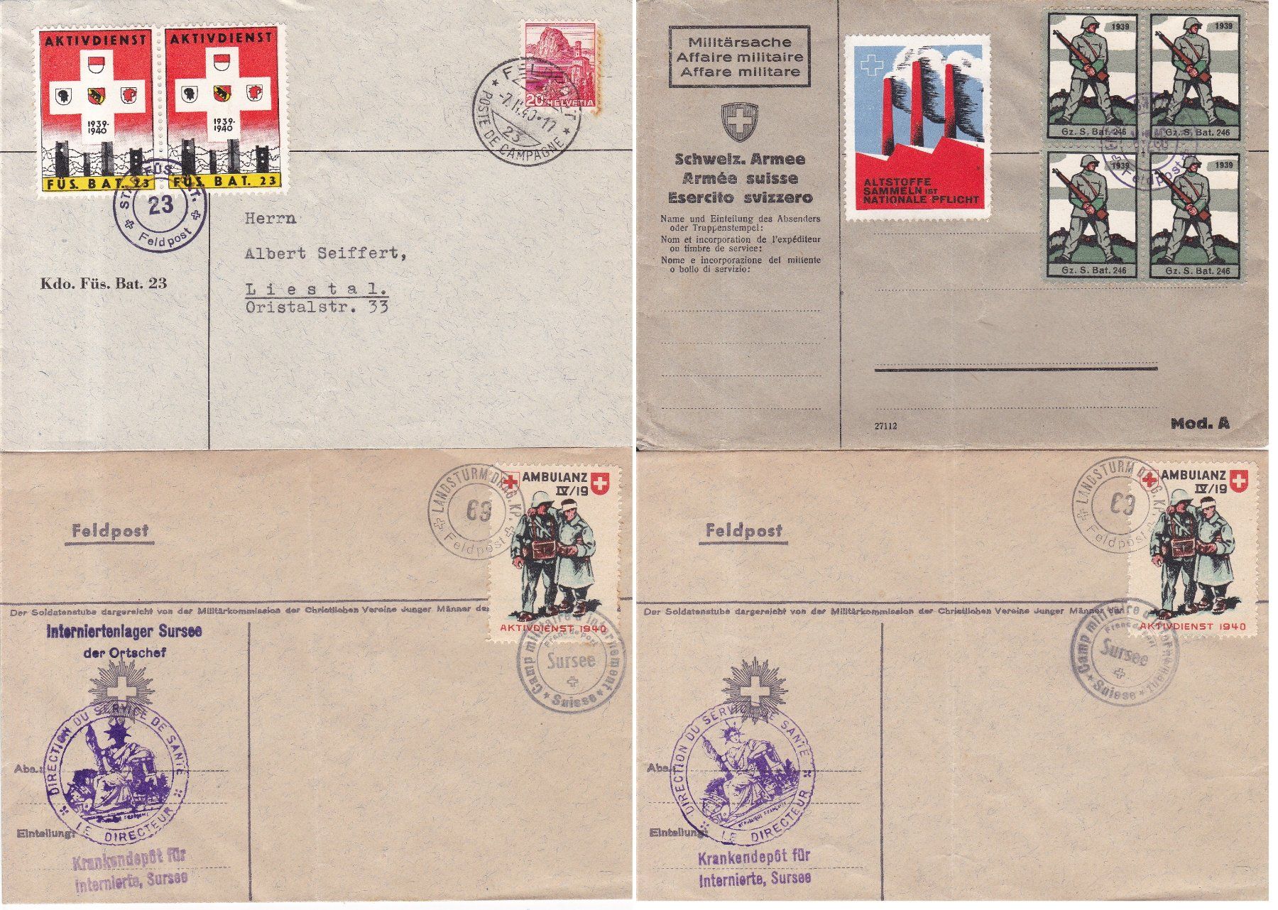 Alle Briefmarken: 10 Stk. CH Feldpost Postkarten, Briefe, 2. WK – Gebraucht aus Münchwilen AG von Nesar 2
