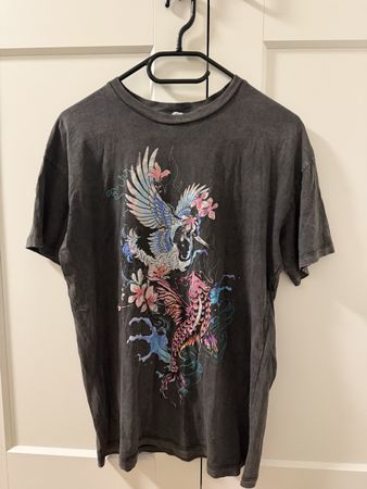 Bershka T-Shirt mit Koi und Kranich Motiv, Grauton, XS