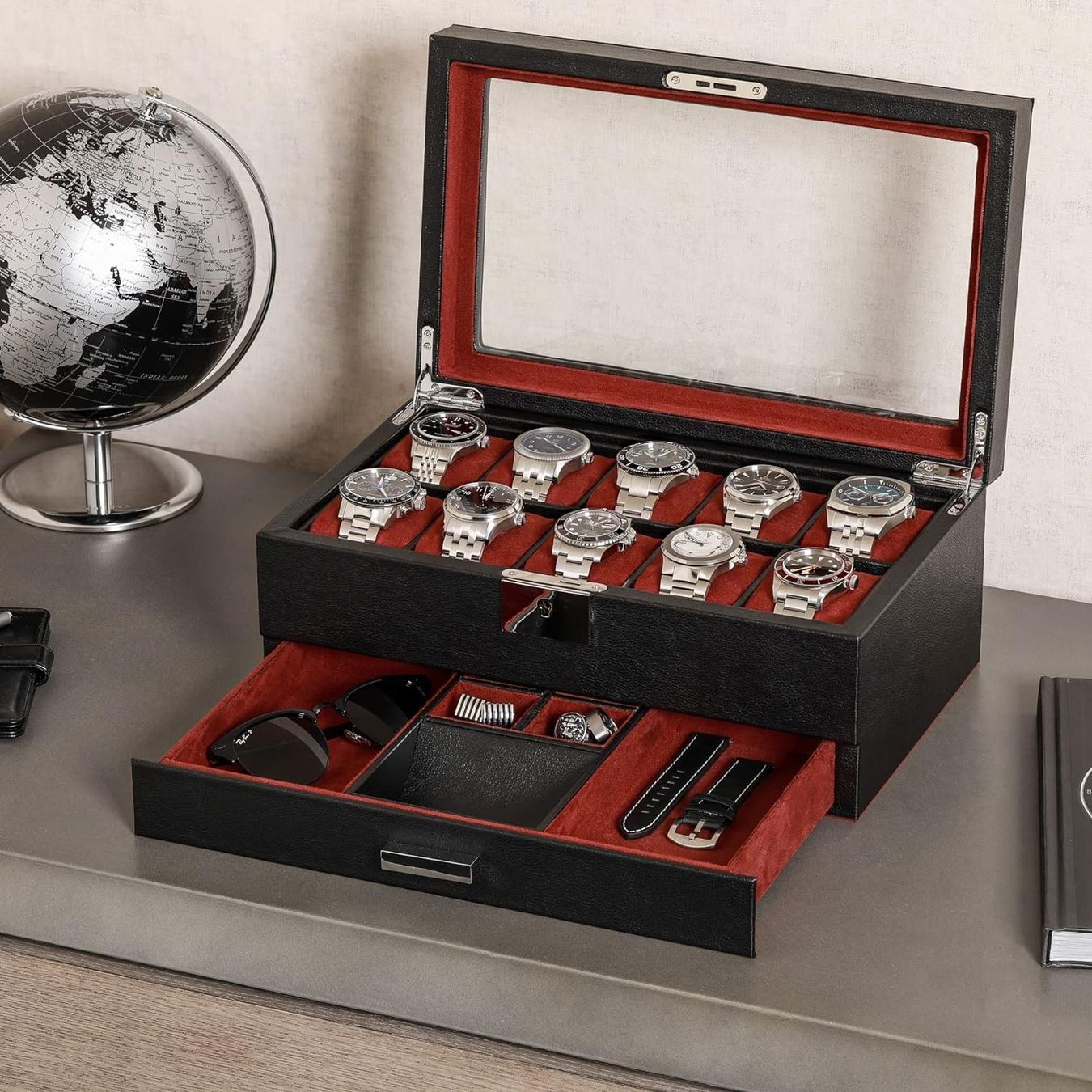 Vitrines: Leder-Uhrenbox 10 Fächer mit Schublade – Neuf avec emballage d'origine à Nuglar par SaleRitter 1