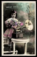 AK Bonne Année, Kind mit Grammophon