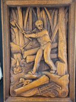Bild Holzschnitzerei mit Monogram AD "Holz-Fäller mit Hund"