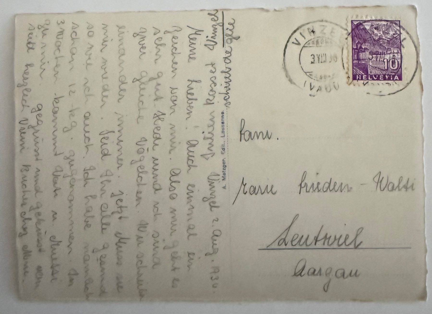 Cartoline postali: Vinzel - Vue générale de 1936 – Usato da Lutry venduto da Ediego 1