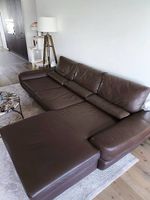 Leder Eckcouch Sofa mit Hocker, Braun