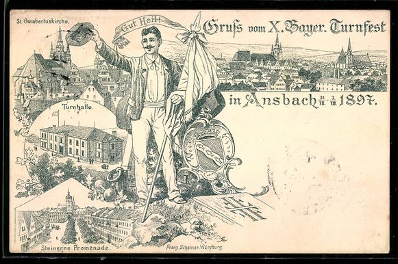 Entiers postaux: Litho Ansbach, X. Bayerisches Turnfest 1 – D'occasion à Berlin par bartko-reher