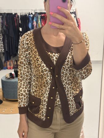 Elegance Twinset 42 Seide Baumwolle Leo beige Cardigan Top