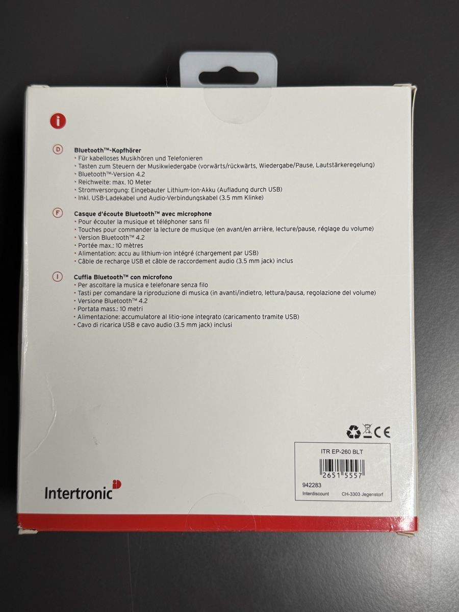 Cuffie: Intertronic EP-260 BLT Bluetooth Kopfhörer - NEU versiegelt  – Nuovo e nell'imballaggio originale da Zürich venduto da Nobs1 3