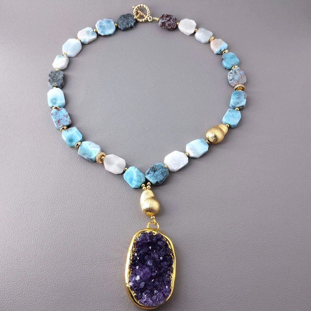Catenine: Mina Druzy Amethyst Larimar Kette Echt Collier Améthyste – Nuovo (secondo la descrizione) da Prilly venduto da ilyria73 3