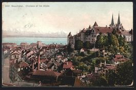 AK Neuchatel, Chateau et les Alpes, 1909