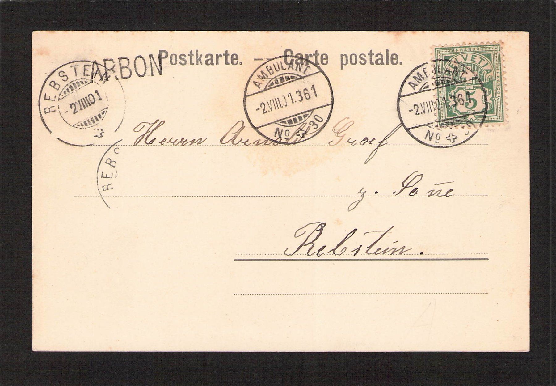 Tutti i francobolli: Stabstempel Arbon auf AK Arbon , 2.8.1901 – Usato da Reichenburg venduto da ibiza18