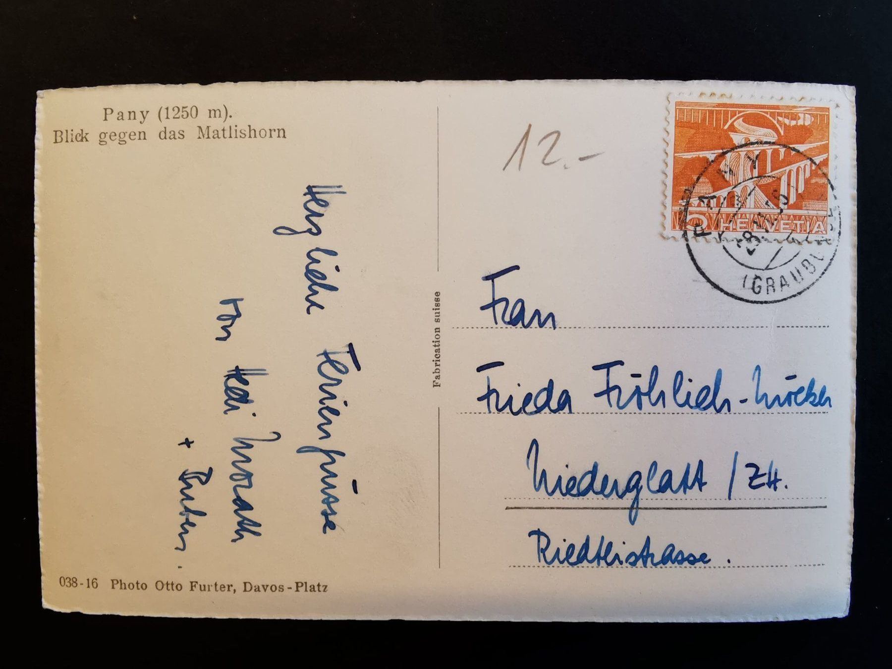 Ansichtskarten: Pany   Prättigau  Ansichtskarte   Graubünden  1956 – Gebraucht aus Rheineck von kat_7gld 1
