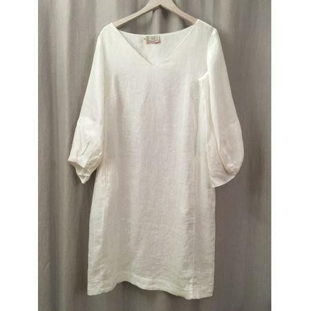 Fratelli M Leinen Kleid Tunika LA V Ausschnitt weiss Gr S