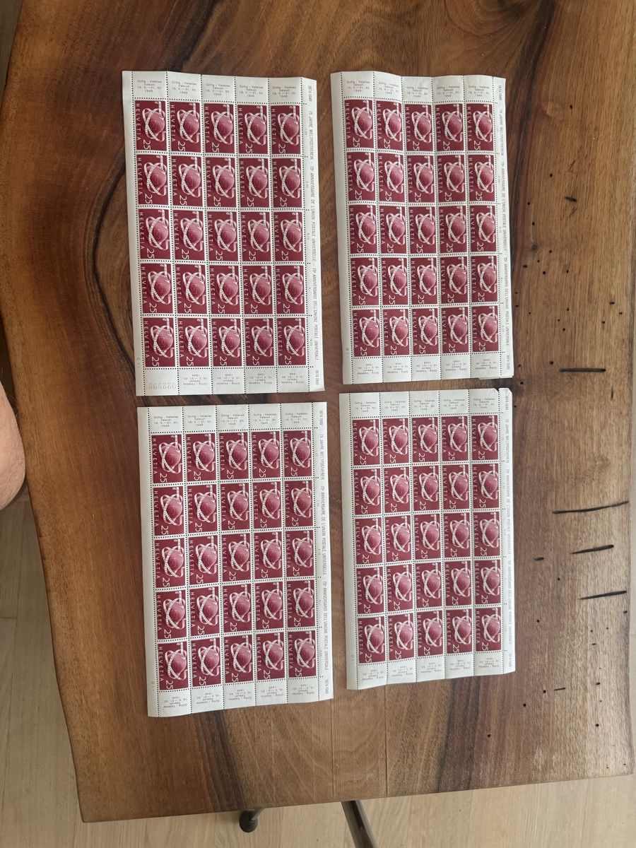 Alle Briefmarken: Briefmarken vier Bogen Weltpostverein – Gebraucht aus Solothurn von Alex702