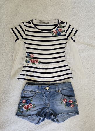 Ermanno Scervino Set Gr. 104 110 – Blau Weiß Mädchen Shorts 