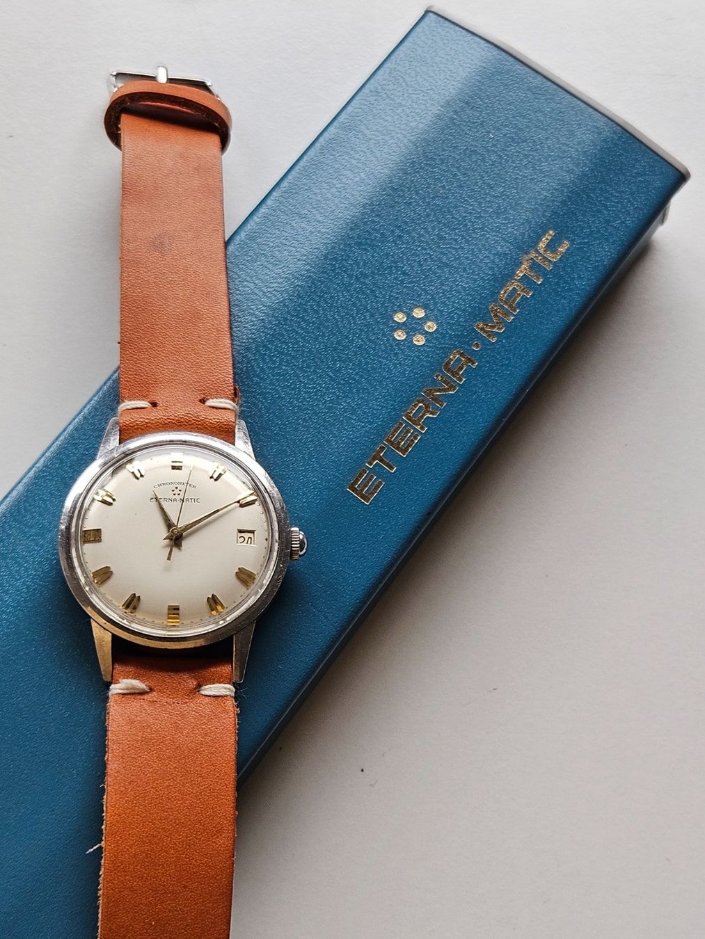 Eterna Orologi: Eterna-Matic Chronometer 1955 Date mit Box – Usato da Berikon venduto da mmm21 1