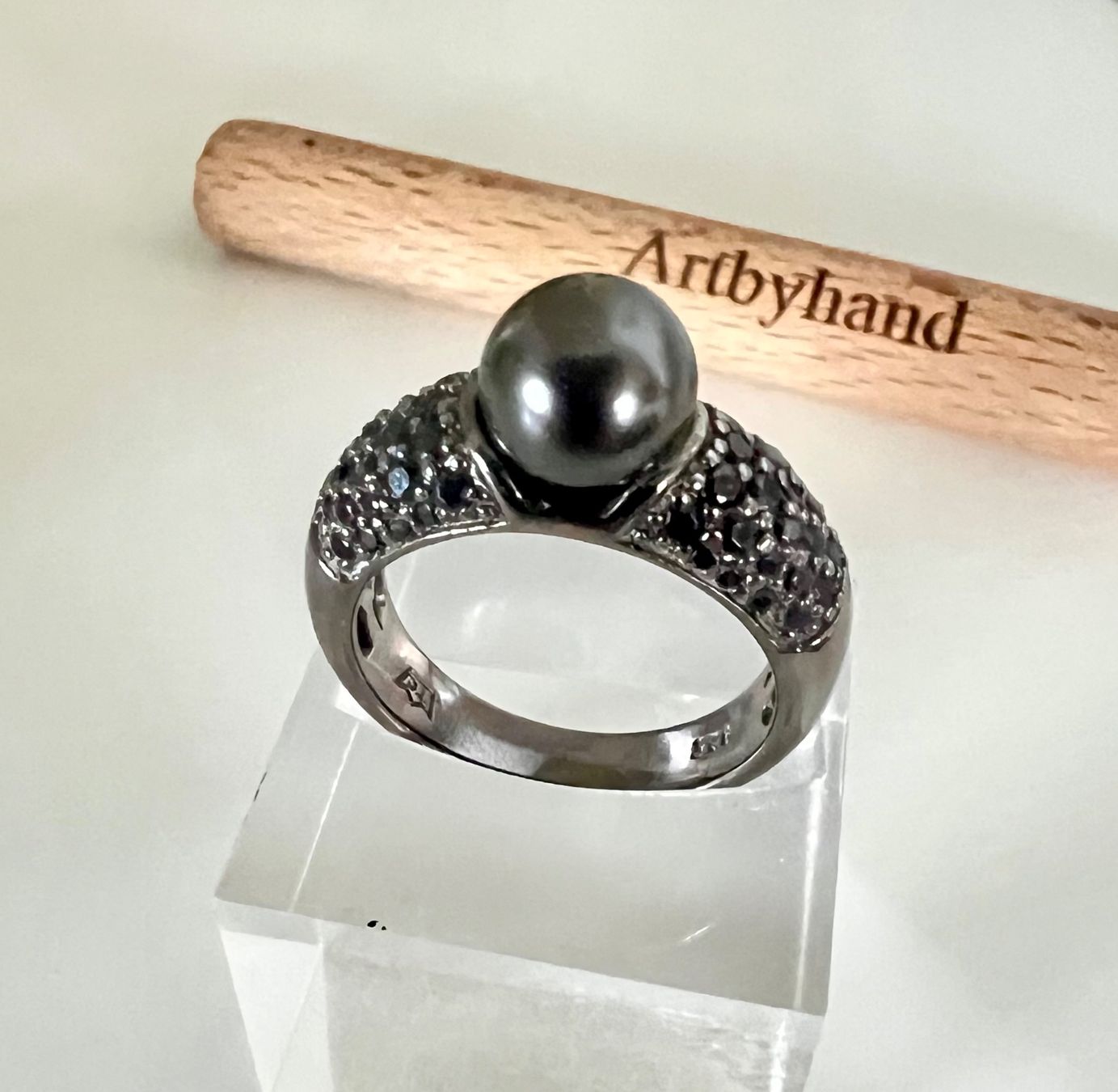 Anelli: 925 Silberring mit dunkler Zucht-Perle & Pavé Besatz – Usato da Ruswil venduto da artbyhand 7
