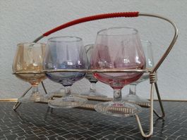 50er 60er Cognacschwenker im Träger Vintage Mid Century Glas